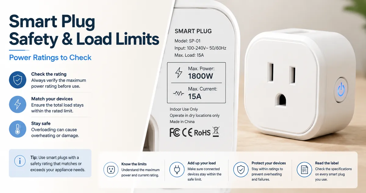 Plugue inteligente com monitoramento de energia com símbolos de compatibilidade de aplicativo, Wi-Fi, Matter e Zigbee