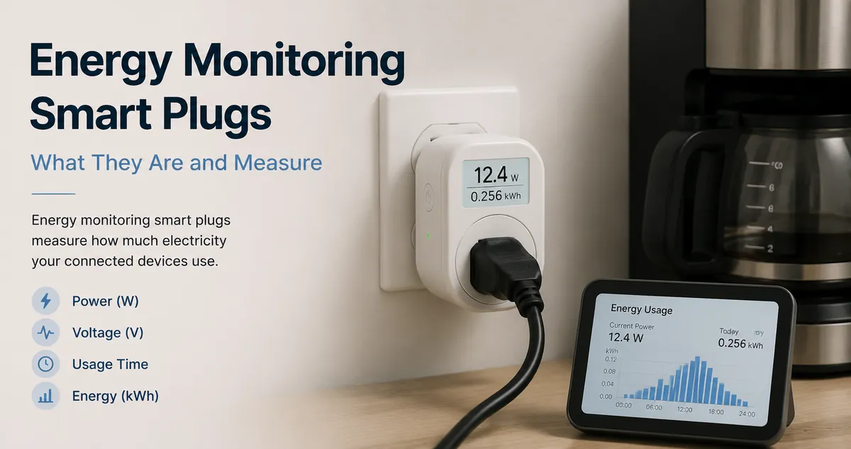 Ícones de recursos de um plugue inteligente com monitoramento de energia para controle por aplicativo, programação e acompanhamento do consumo