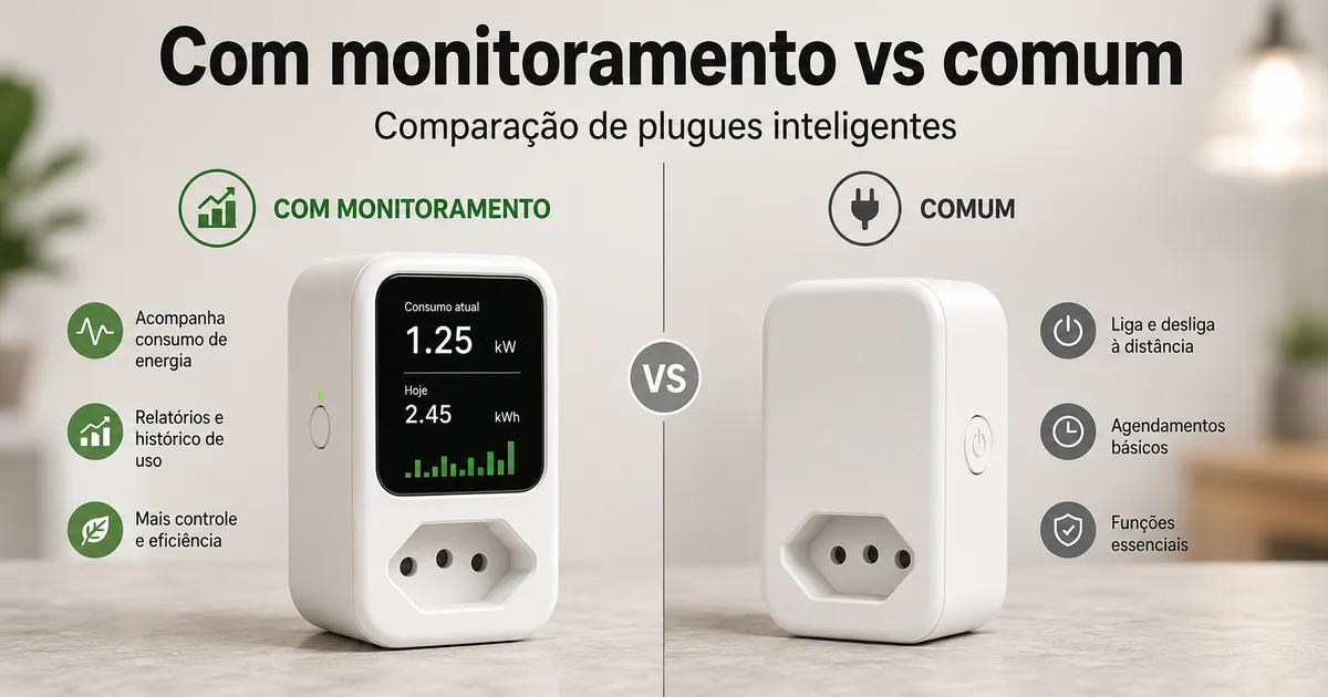 Plugue inteligente com monitoramento de energia comparado com um plugue inteligente comum