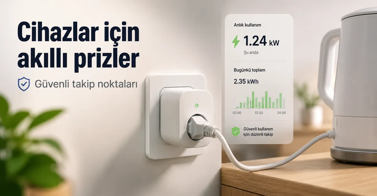 Ev cihazının elektrik tüketimini takip eden enerji izleme özellikli akıllı priz