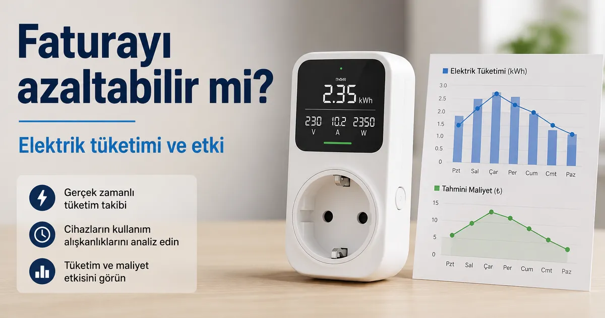 Elektrik tüketimi ve maliyet grafiğinin yanında enerji izleme özellikli akıllı priz