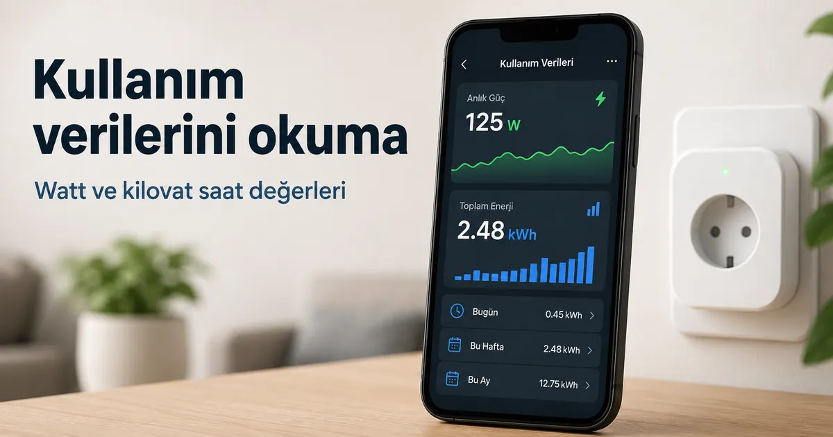 Watt ve kilovat saat değerlerini gösteren akıllı priz kullanım verisi ekranı
