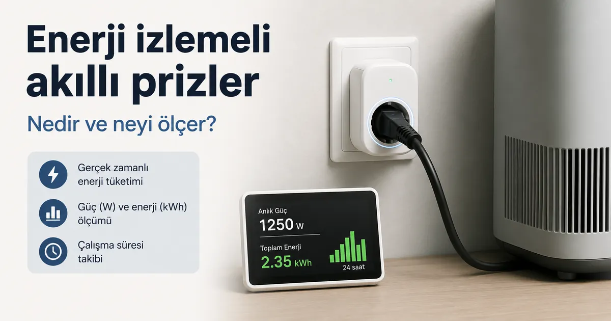 Bağlı bir cihazın elektrik tüketimini ölçen enerji izleme özellikli akıllı priz